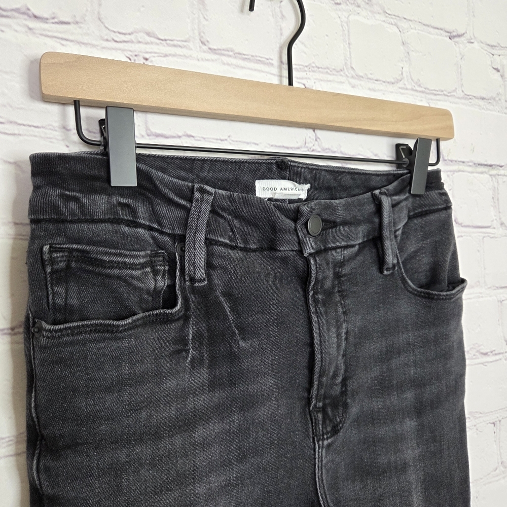 Good American Washed Out Black Distressed Hem Jeans - Picture 6 of 11